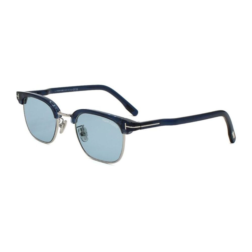 Tom Ford Sunglasses Browline Full Rim, Shiny Blue Frame and Blue Lens